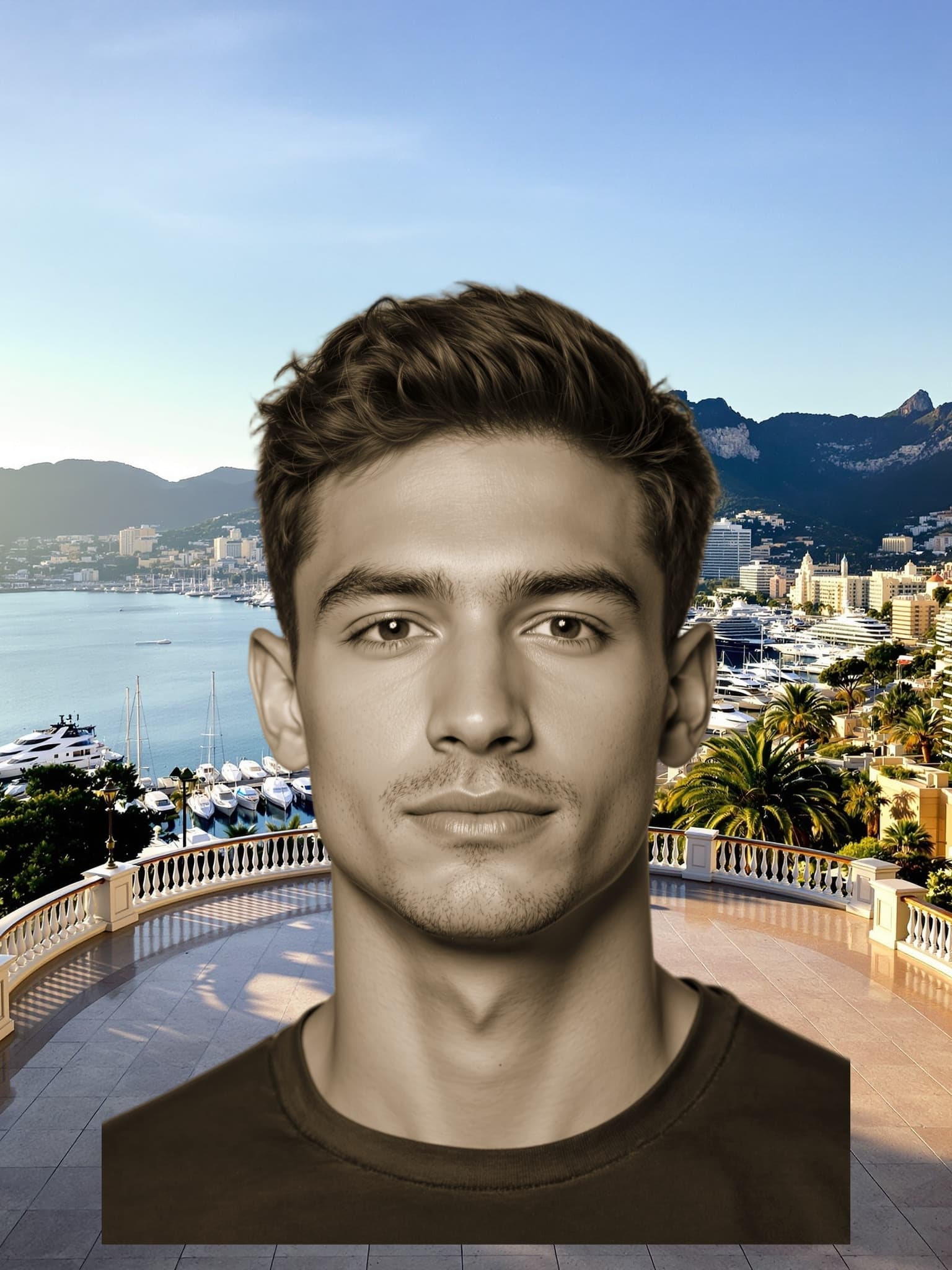 The source selfie placed in Monaco harbour, at golden hour